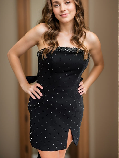 Sheath Straight Bow Short/Mini Satin Corset Dress