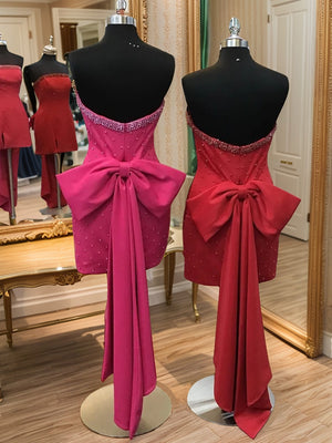 Sheath Straight Bow Short/Mini Satin Corset Dress