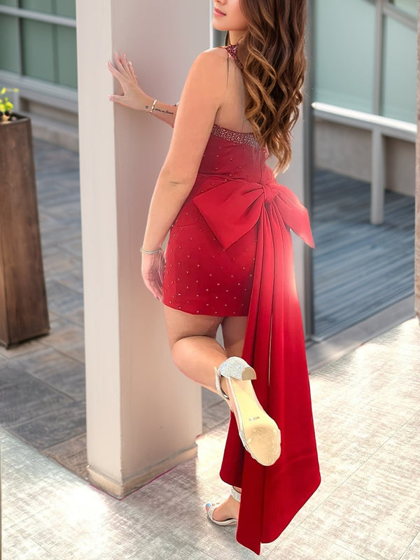 Sheath Straight Bow Short/Mini Satin Corset Dress