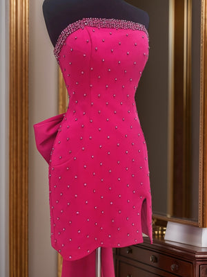 Sheath Straight Bow Short/Mini Satin Corset Dress