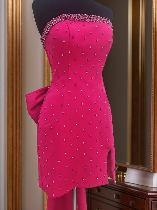 Sheath Straight Bow Short/Mini Satin Corset Dress
