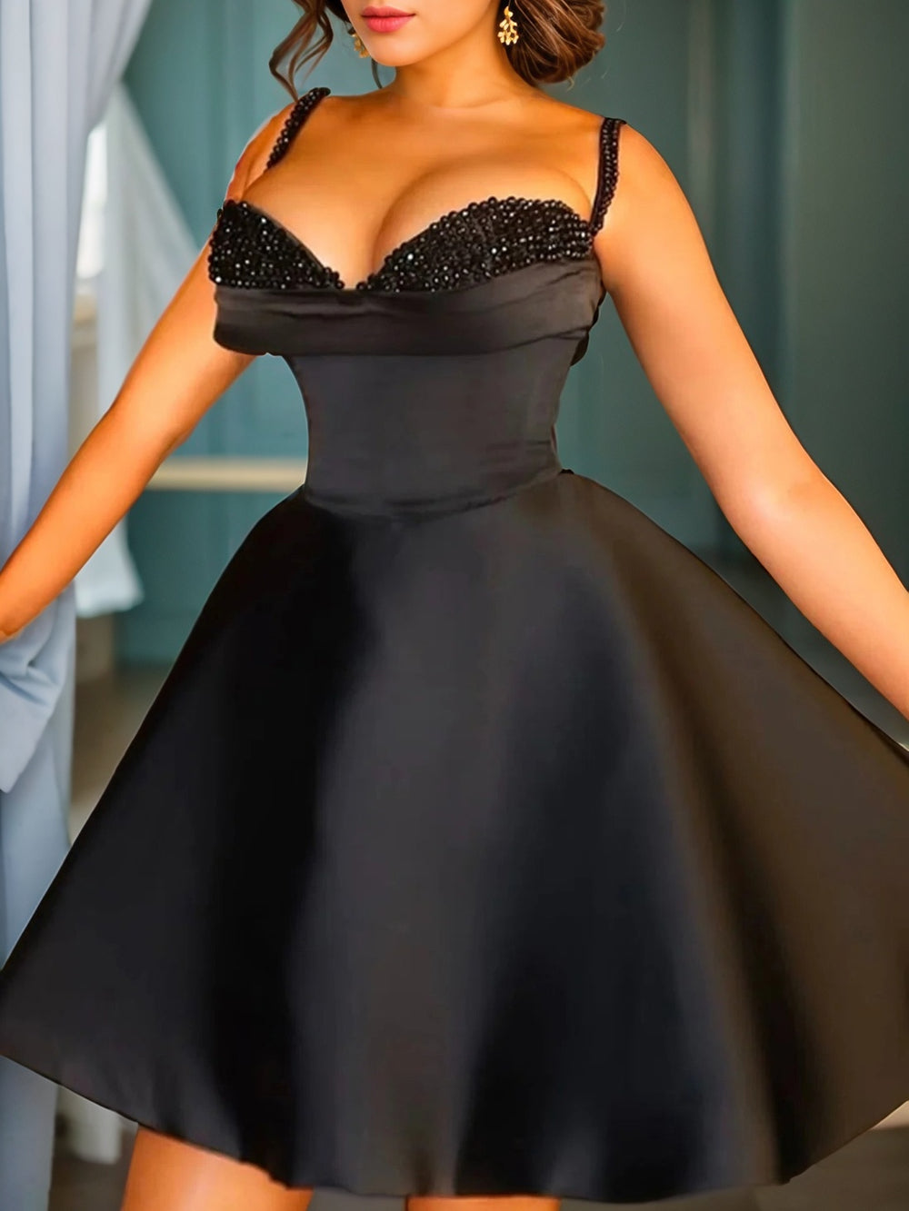 A-line Sweetheart Beading Short/Mini Satin Corset Dress