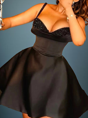 A-line Sweetheart Beading Short/Mini Satin Corset Dress