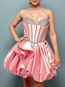 A-line Sweetheart Ruffles Short/Mini Silk Like Satin Corset Dress