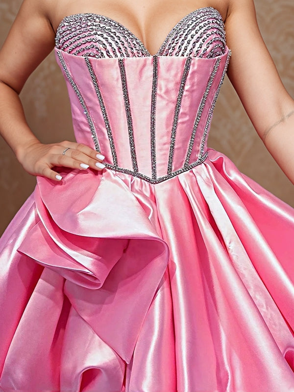 A-line Sweetheart Ruffles Short/Mini Silk Like Satin Corset Dress