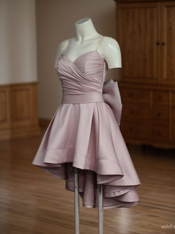 A-line Spaghetti Straps Bow Asymmetrical Satin Corset Dress