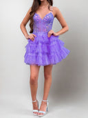 A-line Spaghetti Straps Cascading Ruffles Short/Mini Tulle Corset Dress