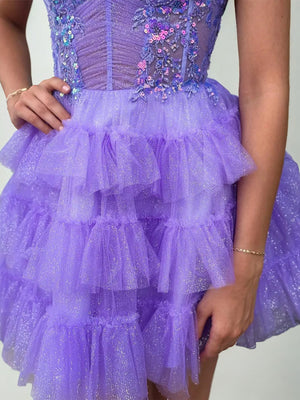 A-line Spaghetti Straps Cascading Ruffles Short/Mini Tulle Corset Dress