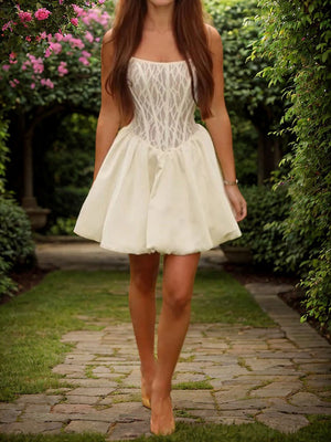 A-line Straight Ruffles Short/Mini Satin Corset Dress