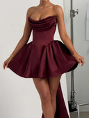 A-line Cowl Bow Short/Mini Satin Dress