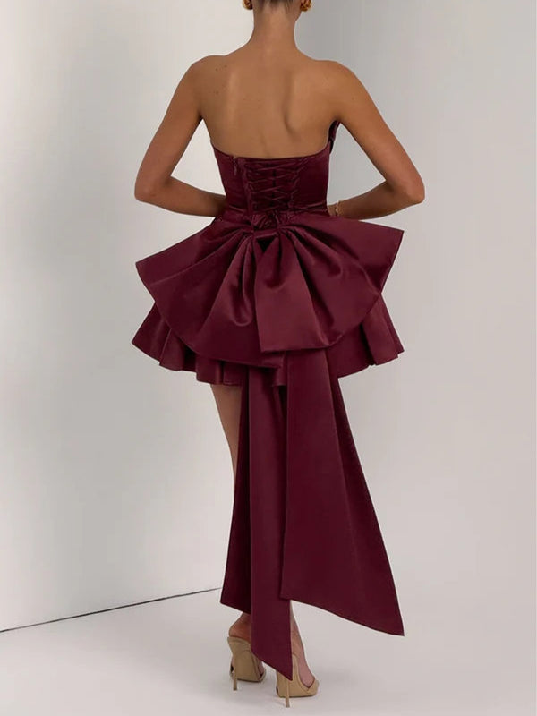 A-line Cowl Bow Short/Mini Satin Dress
