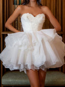 A-line Sweetheart Cascading Ruffles Short/Mini Organza Dress