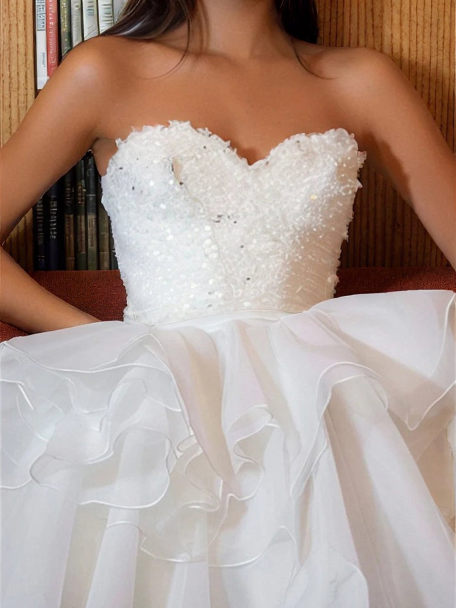 A-line Sweetheart Cascading Ruffles Short/Mini Organza Dress