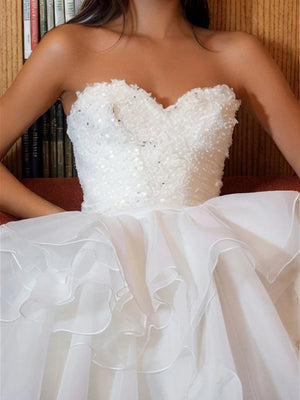 A-line Sweetheart Cascading Ruffles Short/Mini Organza Dress