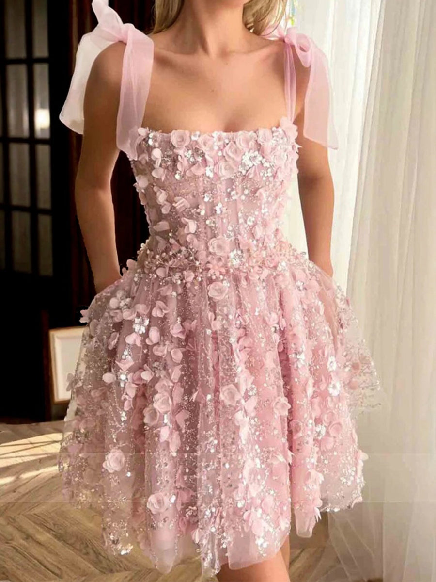 A-line Square Ruffles Short/Mini Tulle Corset Dress