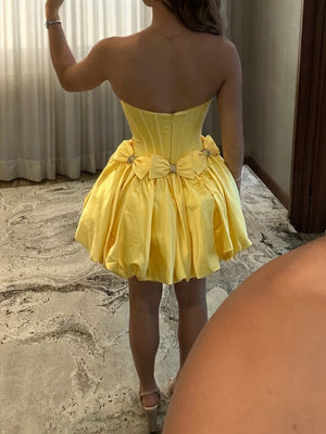 A-line Straight Bow Short/Mini Satin Corset Dress