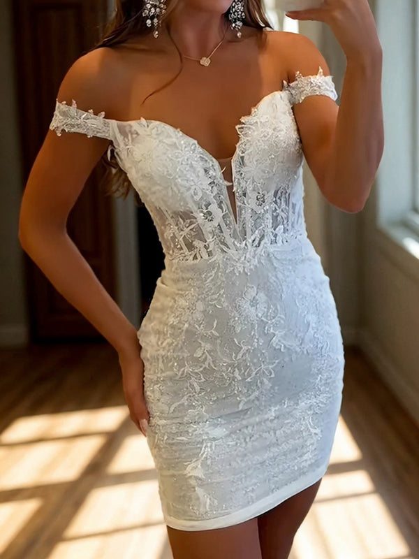 Sheath Off-the-Shoulder Appliques Lace Short/Mini Lace Corset Dress