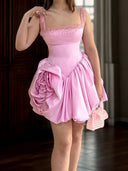 A-line Square Beading Short/Mini Silk Like Satin Corset Dress
