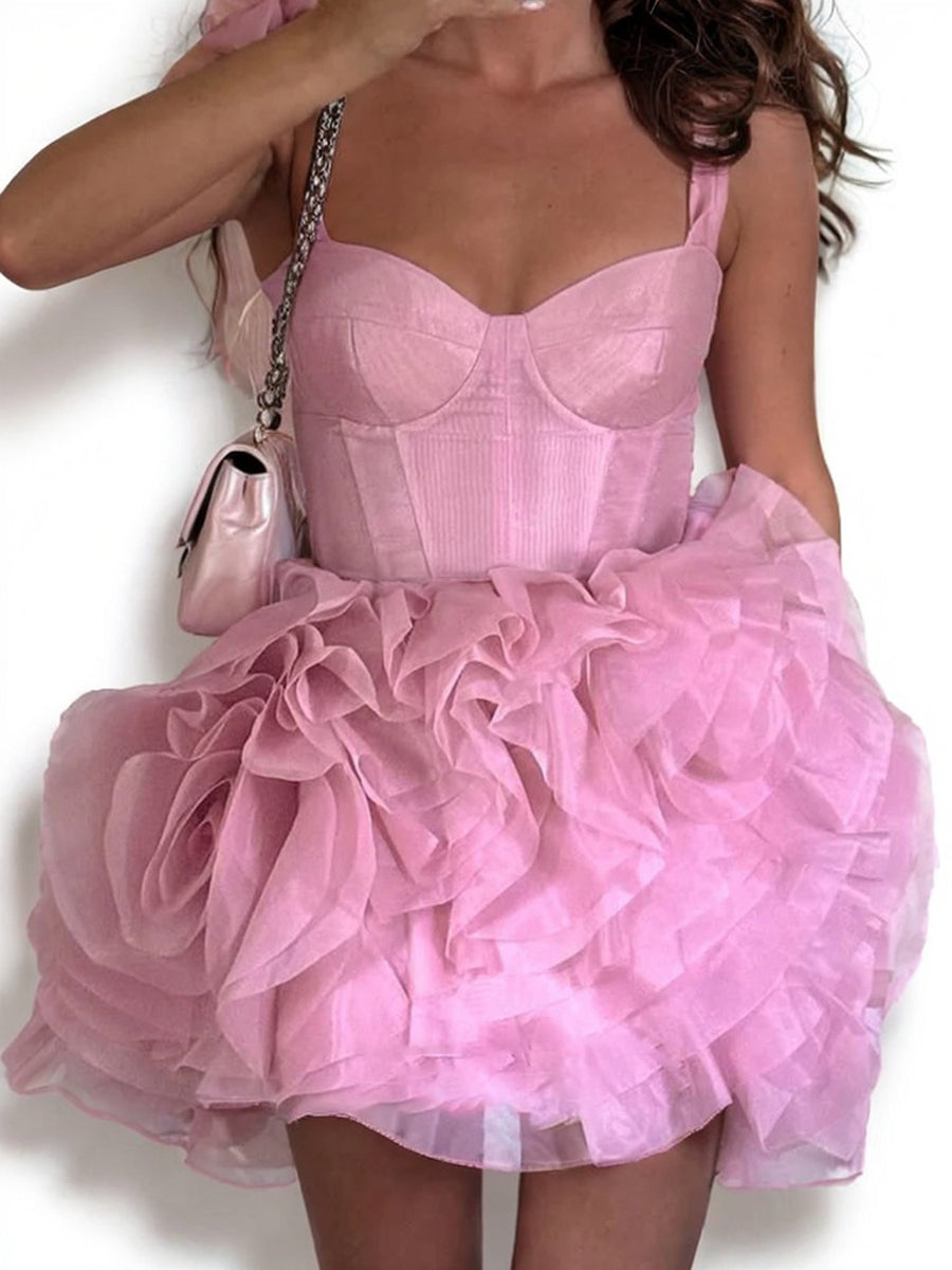 A-line Straps Ruffles Short/Mini Tulle Corset Dress