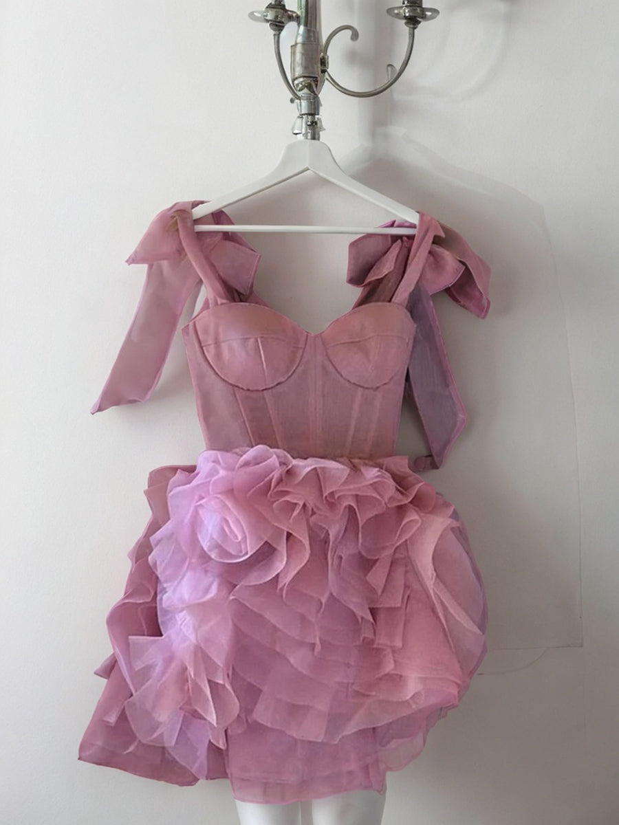 A-line Straps Ruffles Short/Mini Tulle Corset Dress