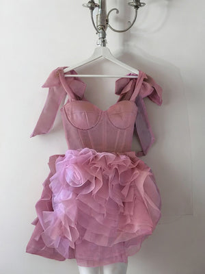 A-line Straps Ruffles Short/Mini Tulle Corset Dress