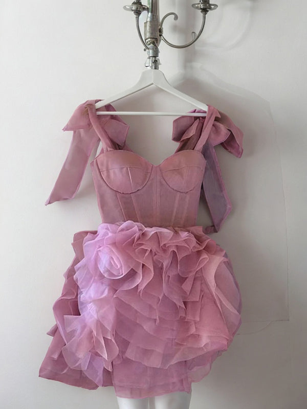 A-line Straps Ruffles Short/Mini Tulle Corset Dress