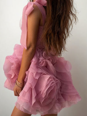 A-line Straps Ruffles Short/Mini Tulle Corset Dress