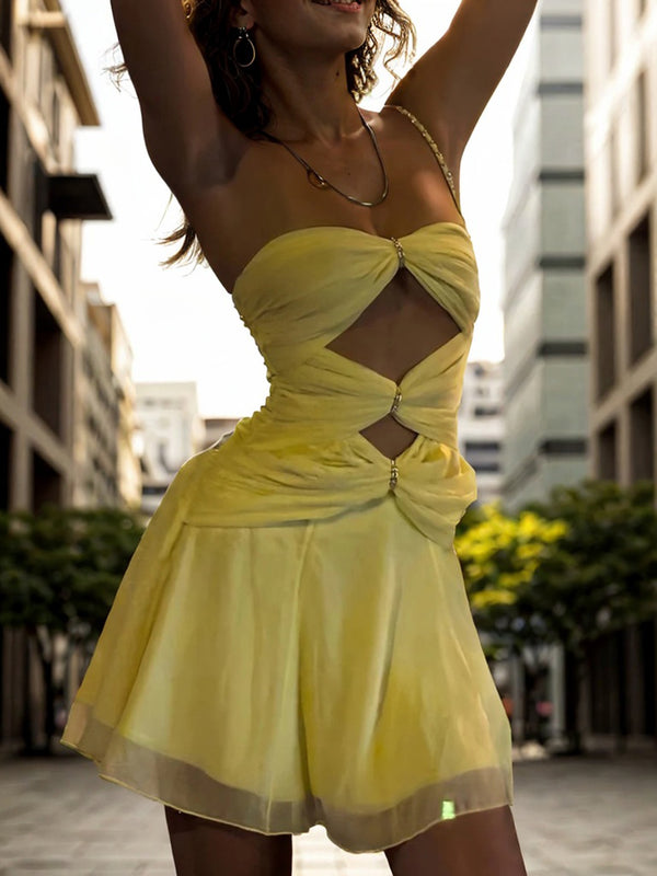 A-line Straight Ruffles Short/Mini 30D Chiffon Dress