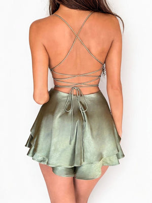A-line Cowl Ruffles Short/Mini Silk Like Satin Dress