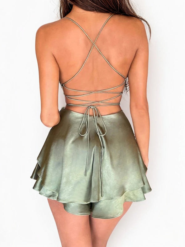 A-line Cowl Ruffles Short/Mini Silk Like Satin Dress