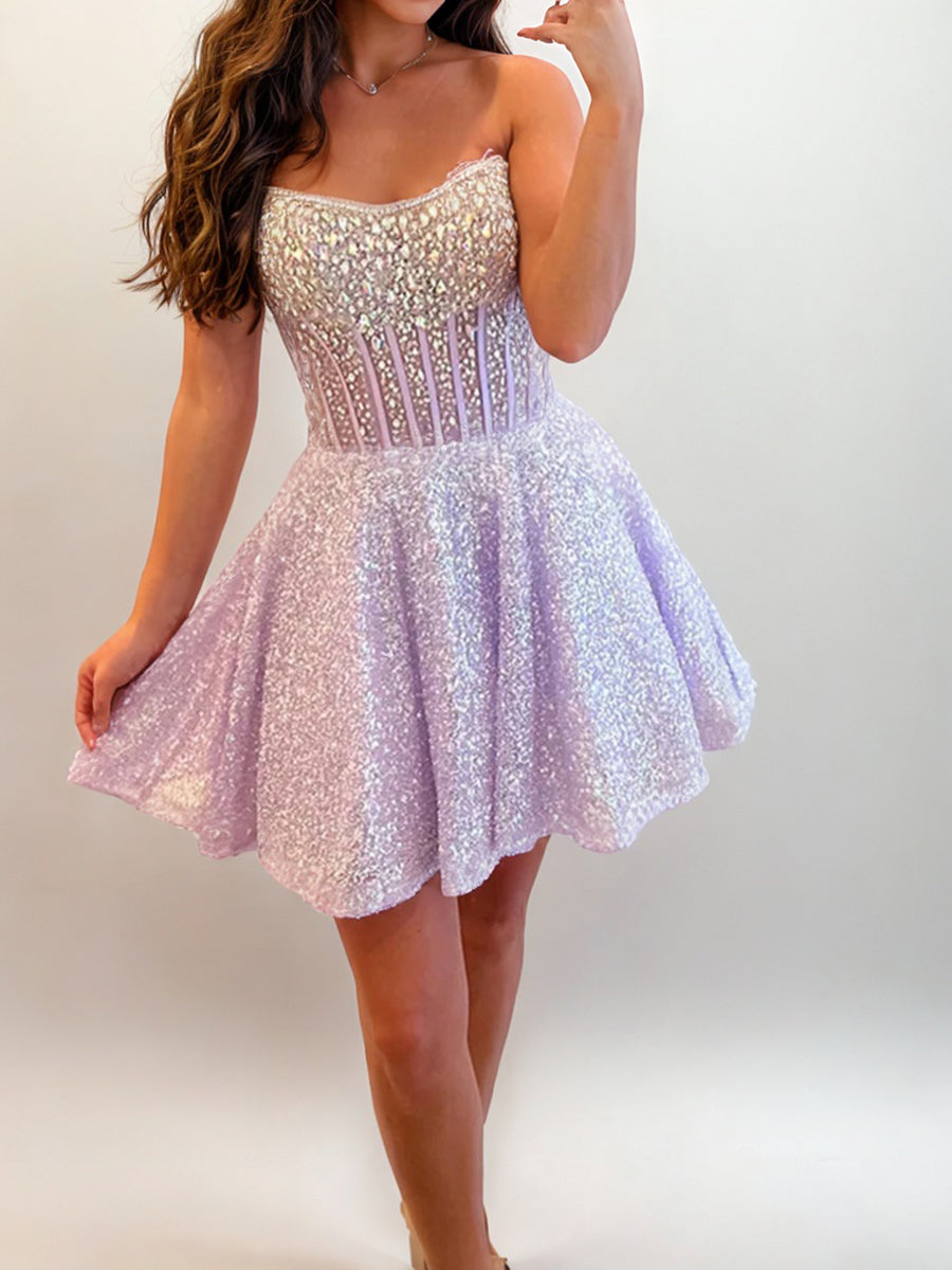 A-line Straight Sequin Short/Mini Corset Dress