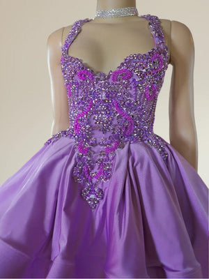 A-line Halter Beading Short/Mini Silk Like Satin Dress