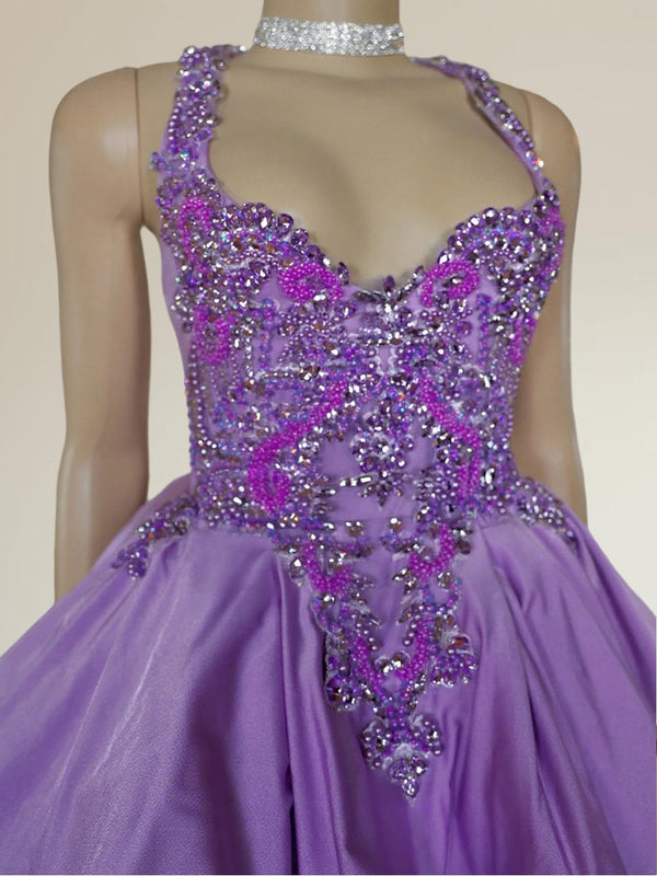 A-line Halter Beading Short/Mini Silk Like Satin Dress