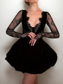A-line V-neck Long Sleeves Appliques Lace Short/Mini Stretch Crepe Dress