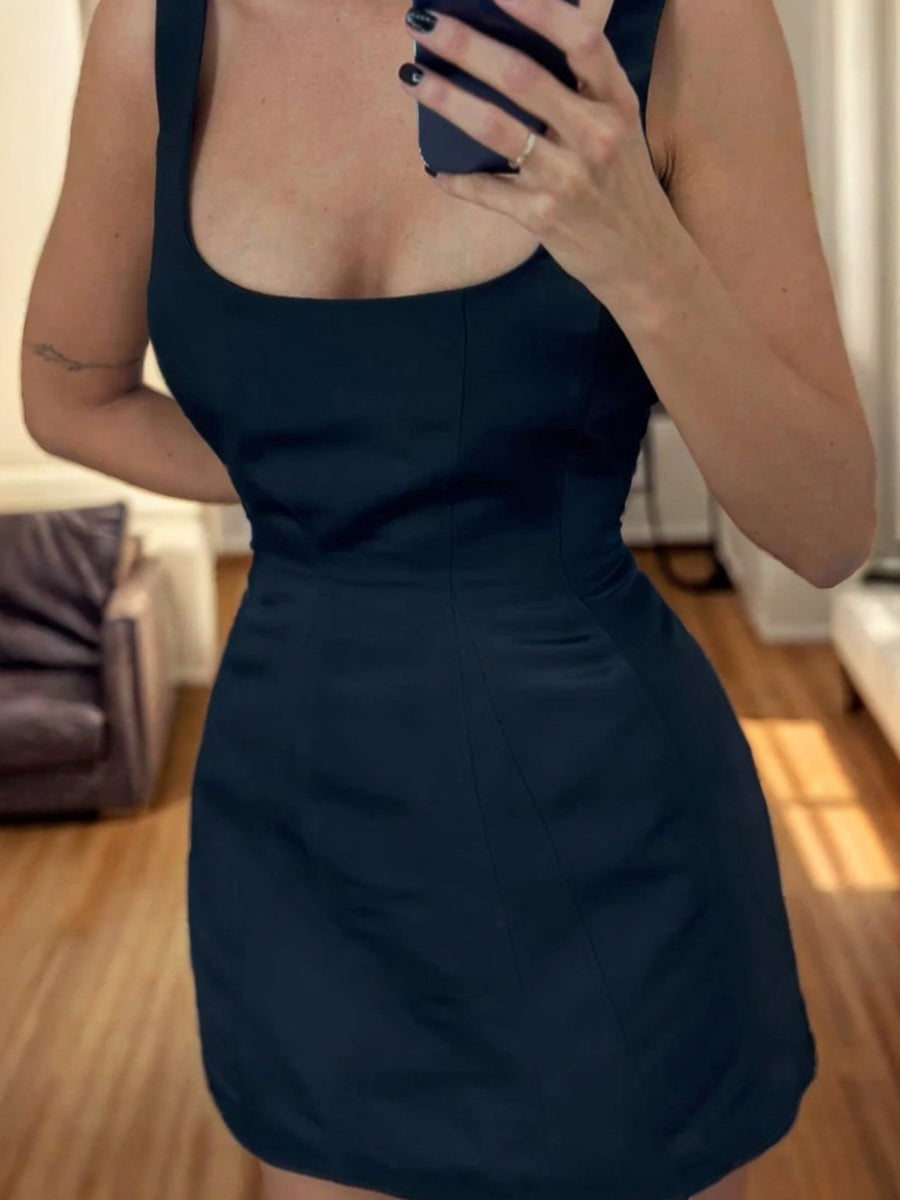 Sheath Square Short/Mini Satin Dress