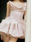 A-line Cowl Appliques Lace Short/Mini Stretch Crepe Dress