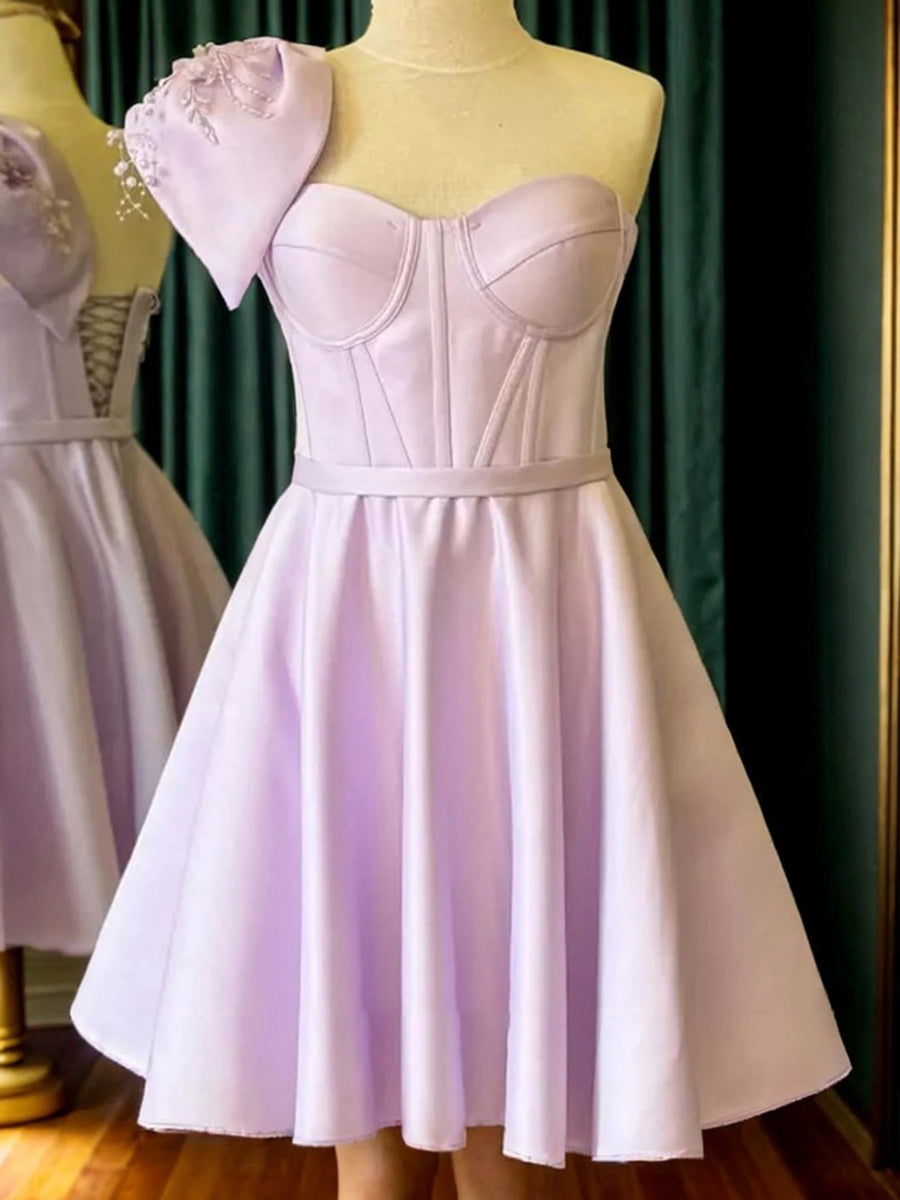 A-line One-Shoulder Beading Short/Mini Satin Corset Dress