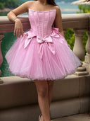 Ball-Gown Straight Bow Short/Mini Tulle Corset Dress