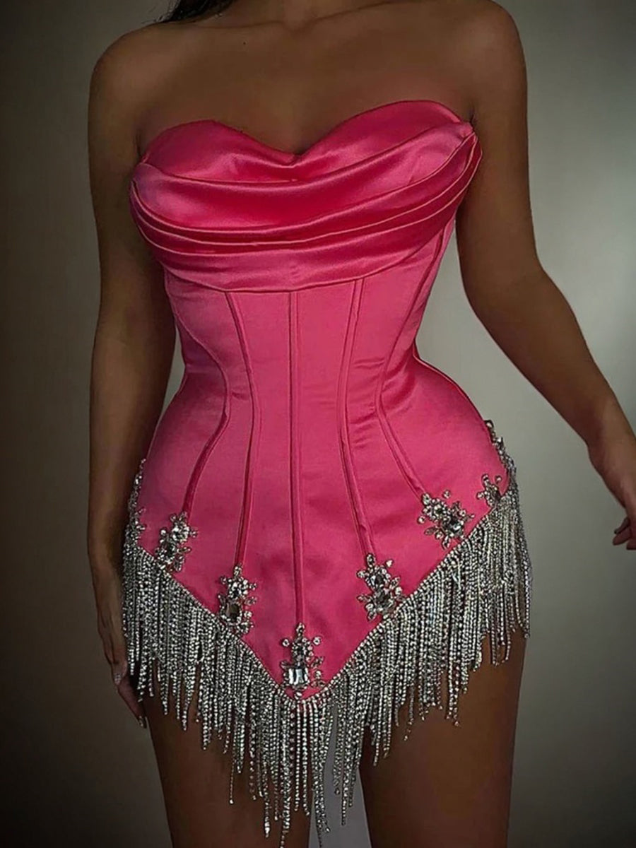 Sheath Sweetheart Pleated Short/Mini Silk Like Satin Corset Dress
