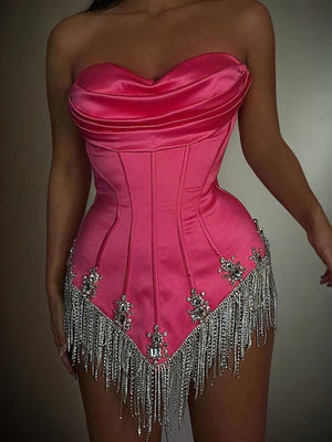 Sheath Sweetheart Pleated Short/Mini Silk Like Satin Corset Dress