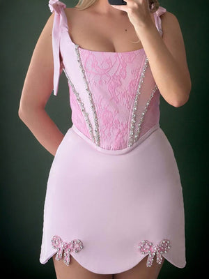 Sheath Square Bow Short/Mini Charmeuse Corset Dress