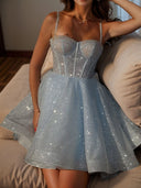 A-line Spaghetti Straps Short/Mini Corset Dress