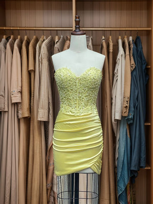Sheath Sweetheart Appliques Lace Short/Mini Silk Like Satin Corset Dress