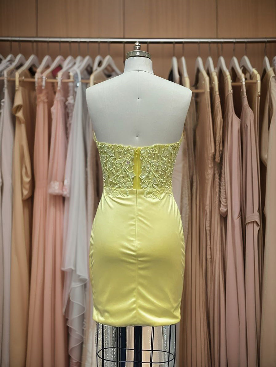 Sheath Sweetheart Appliques Lace Short/Mini Silk Like Satin Corset Dress