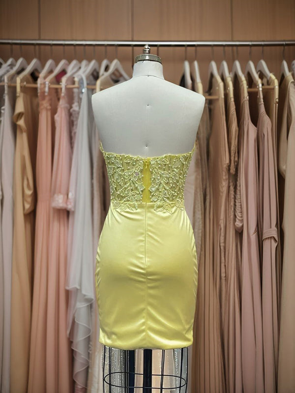 Sheath Sweetheart Appliques Lace Short/Mini Silk Like Satin Corset Dress