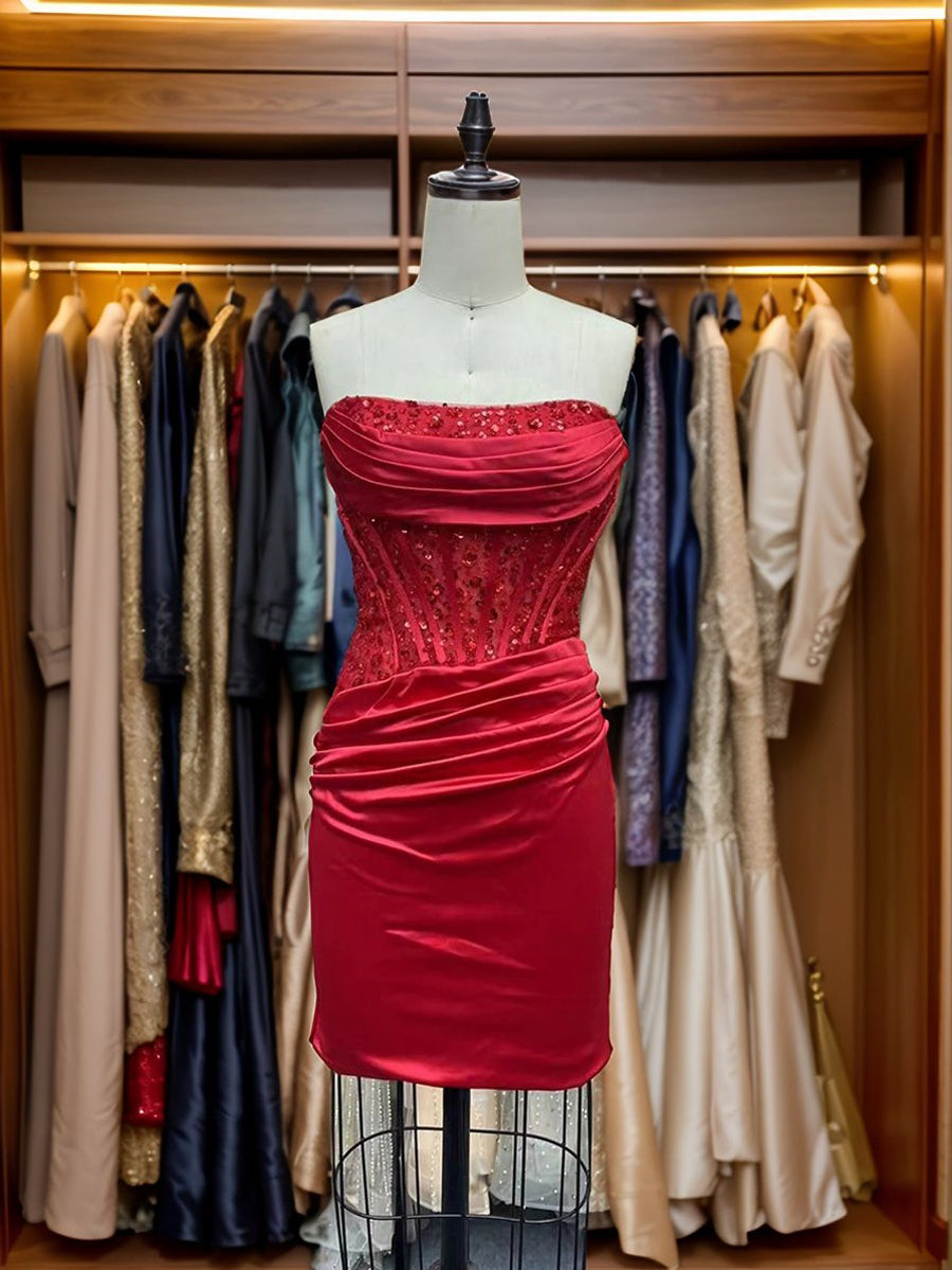 Sheath Straight Pleated Short/Mini Silk Like Satin Corset Dress