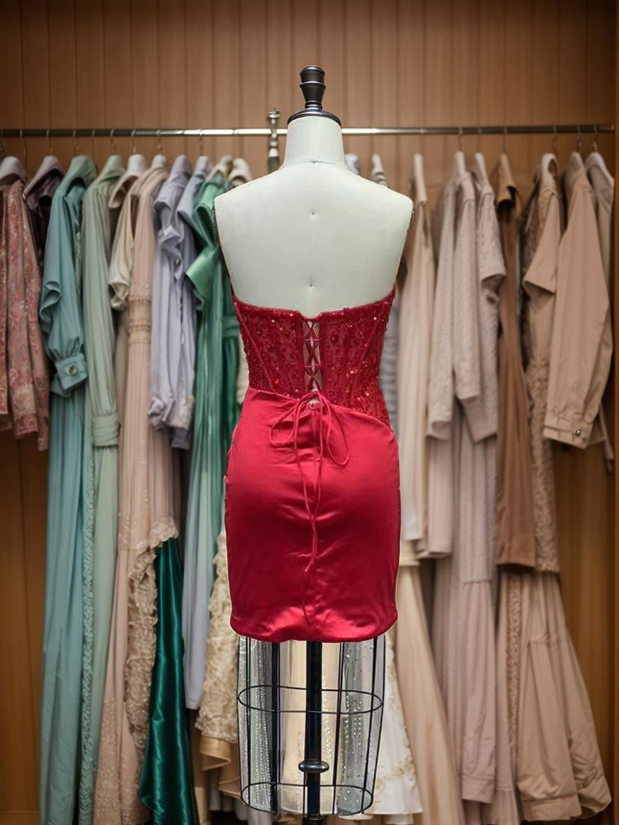 Sheath Straight Pleated Short/Mini Silk Like Satin Corset Dress