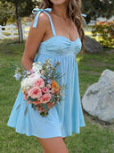 A-line Straps Pleated Short/Mini Silk Like Satin Dress