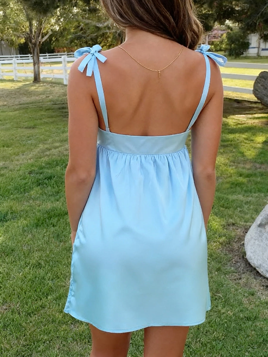 A-line Straps Pleated Short/Mini Silk Like Satin Dress