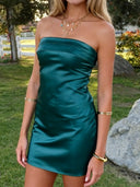 Sheath Straight Pleated Short/Mini Silk Like Satin Dress